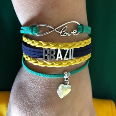 צמיד עור ומתכת ברזיל I Love Brazil