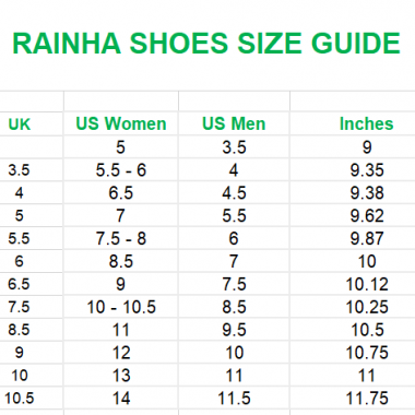 מדריך מידות של RAINHA נעלי קפוארה בזום זום חנות קפוארה